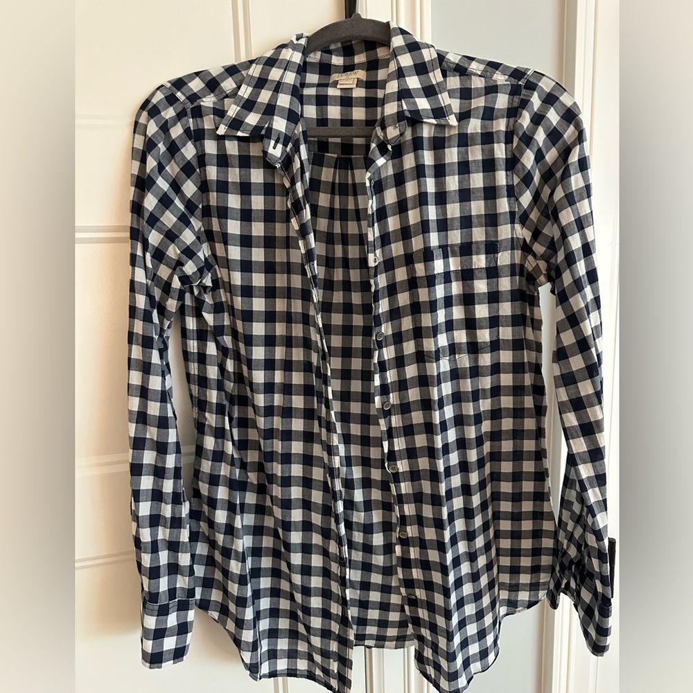 J. Crew Navy Buffalo Check Top Size S